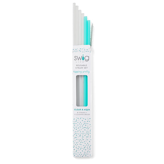 Load image into Gallery viewer, Clear + Aqua Reusable Straw Set by SWIG LIFE - The Street Boutique 
