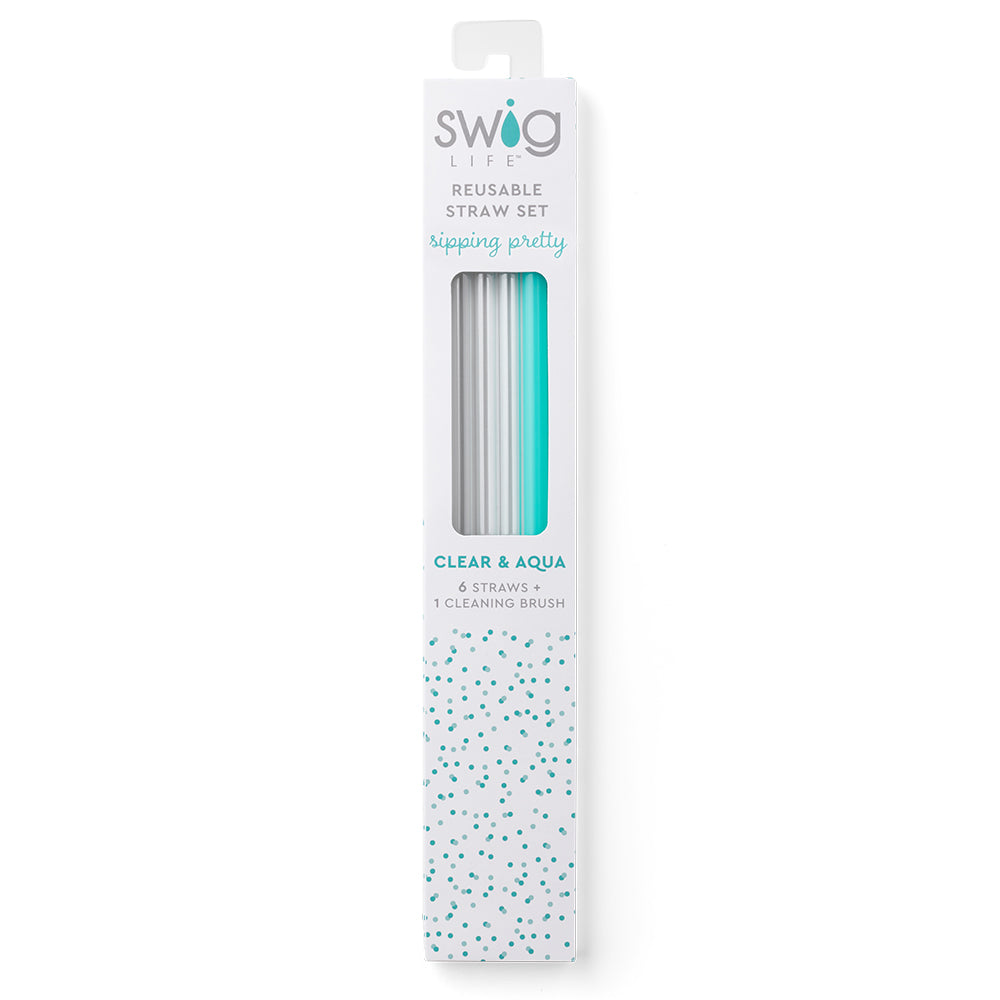 Clear + Aqua Reusable Straw Set by SWIG LIFE - The Street Boutique 