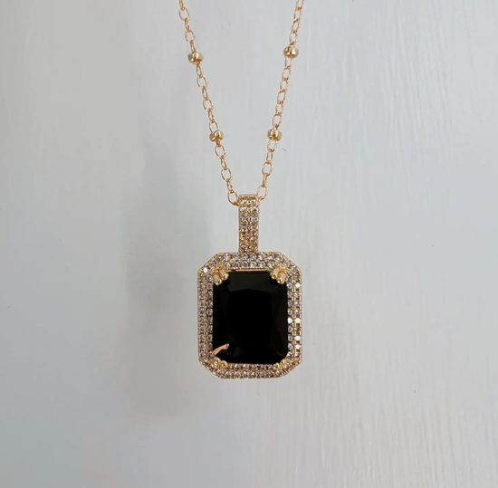 Load image into Gallery viewer, Revel Black Crystal Necklace Satellite Chain Gold Filled - The Street Boutique 
