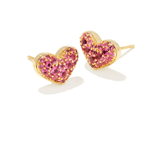 KENDRA SCOTT Ari Gold Pave Crystal Heart Earrings in Pink Crystal - The Street Boutique 