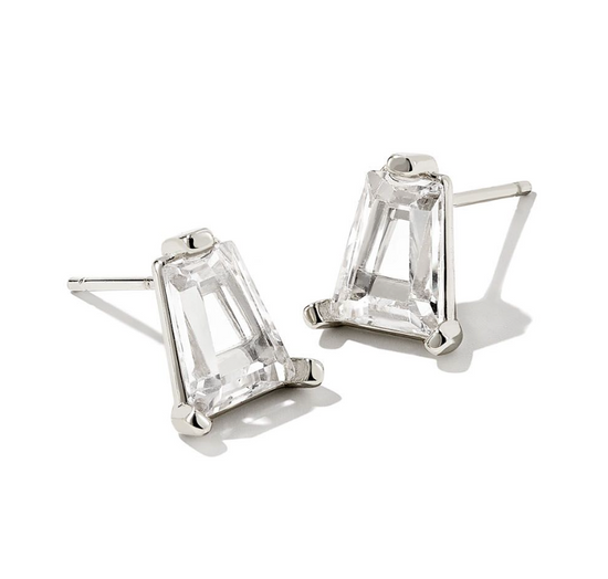 KENDRA SCOTT Blair Silver Stud Earrings in White Crystal - The Street Boutique 