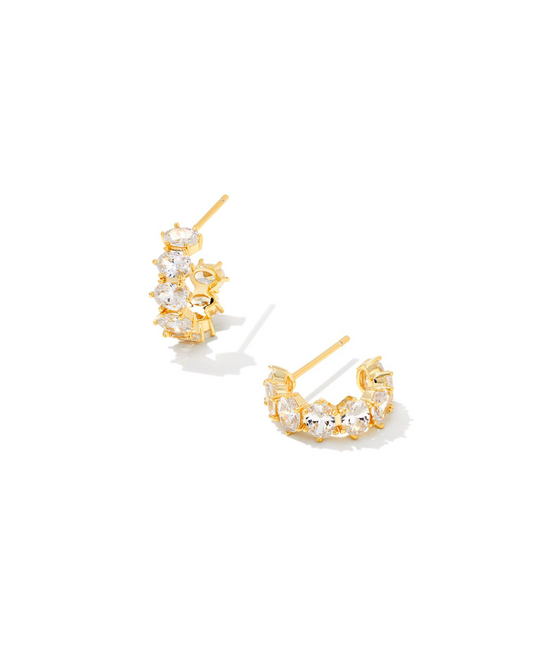 KENDRA SCOTT Cailin Gold Crystal Huggie Earrings in White Crystal - The Street Boutique 