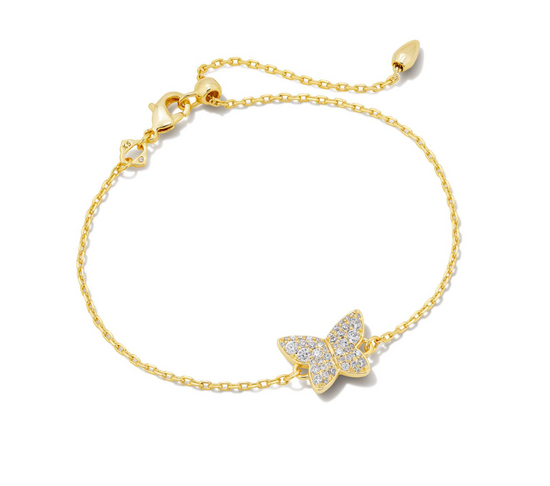 KENDRA SCOTT Lillia Crystal Butterfly Gold Delicate Chain Bracelet in White Crystal - The Street Boutique 