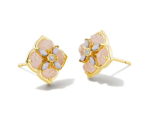 KENDRA SCOTT Dira Stone Gold Stud Earrings in Pink Mix - The Street Boutique 