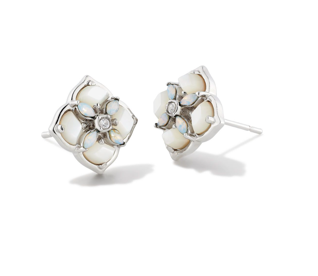 Load image into Gallery viewer, KENDRA SCOTT Dira Stone Silver Stud Earrings in Ivory Mix - The Street Boutique 
