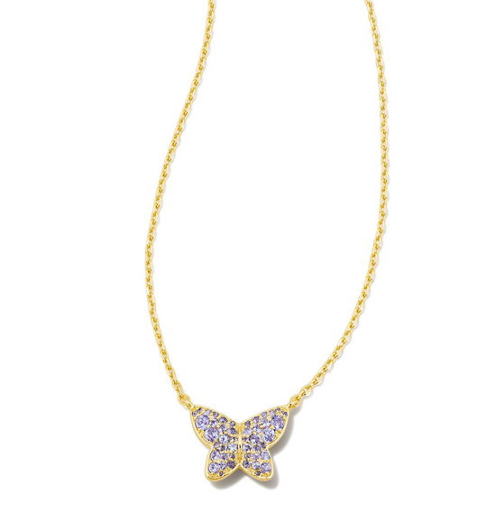 KENDRA SCOTT Lillia Crystal Butterfly Gold Pendant Necklace in Violet Crystal - The Street Boutique 