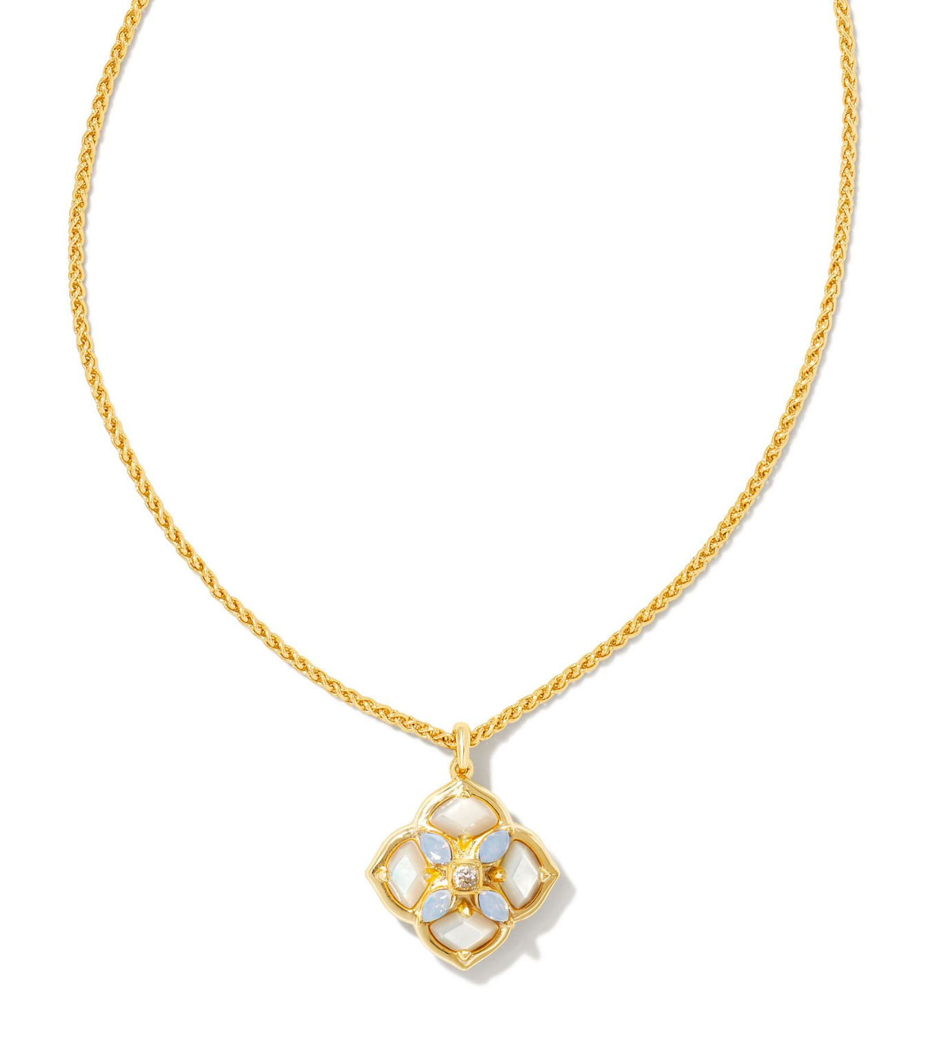 KENDRA SCOTT Dira Stone Gold Short Pendant Necklace in Ivory Mix - The Street Boutique 