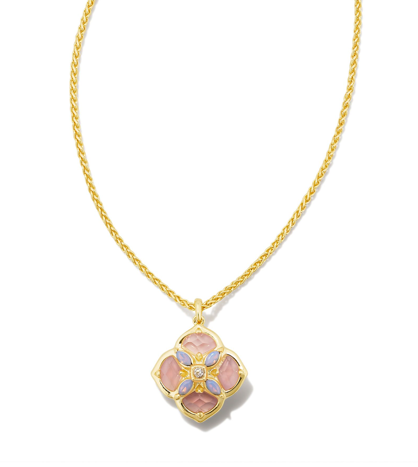 KENDRA SCOTT Dira Stone Gold Short Pendant Necklace in Pink Mix - The Street Boutique 