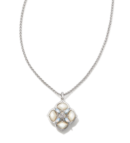 KENDRA SCOTT Dira Stone Silver Short Pendant Necklace in Ivory Mix - The Street Boutique 