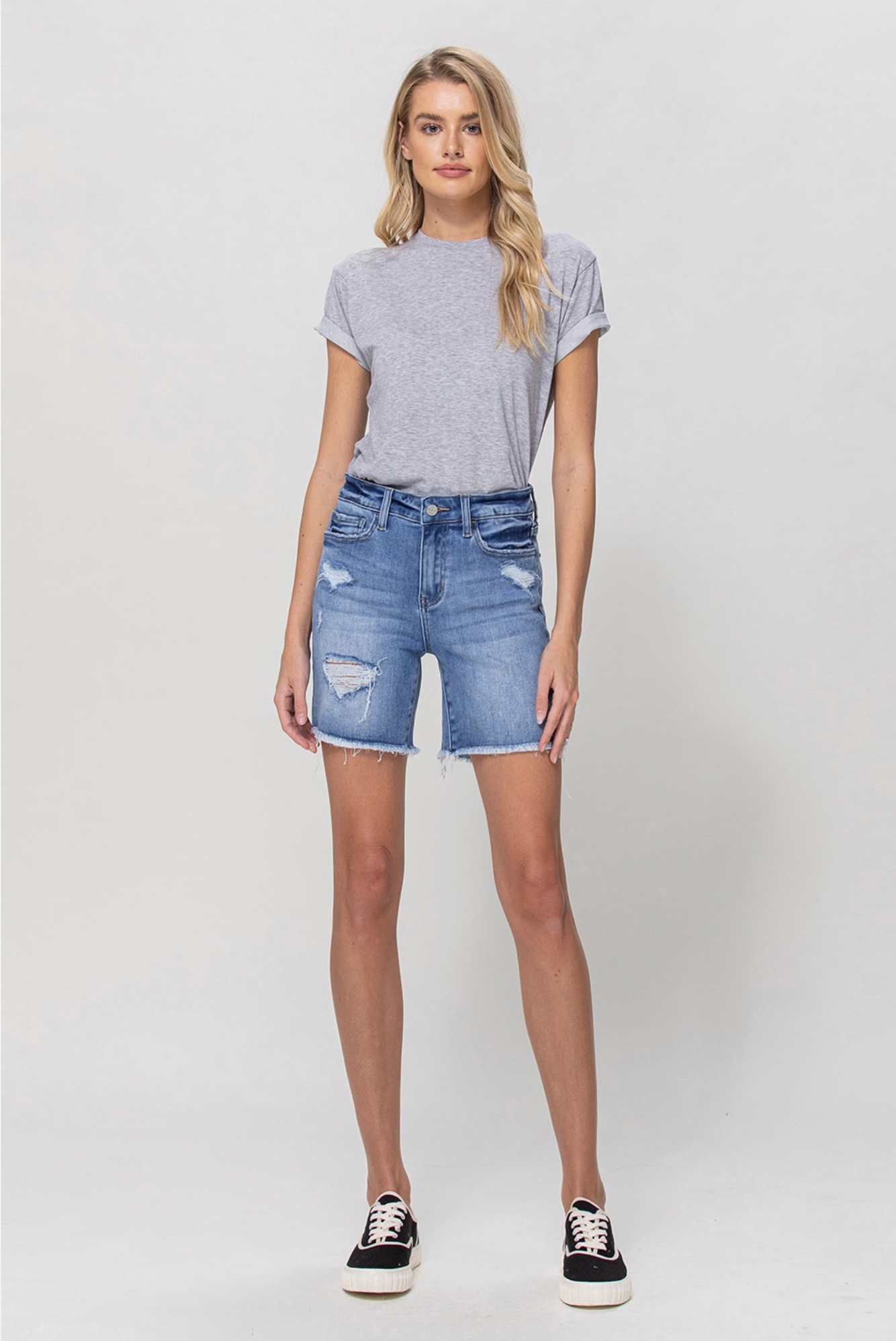 Stretch High Rise Midi Shorts - The Street Boutique 