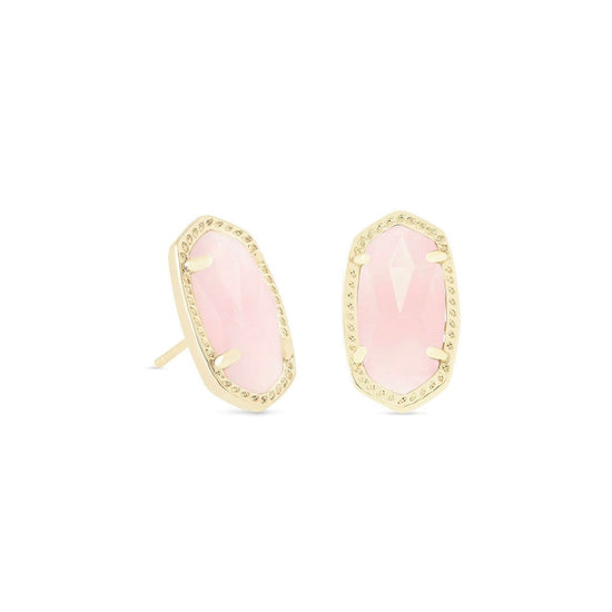 KENDRA SCOTT Ellie Gold Stud Earrings in Rose Quartz - The Street Boutique 