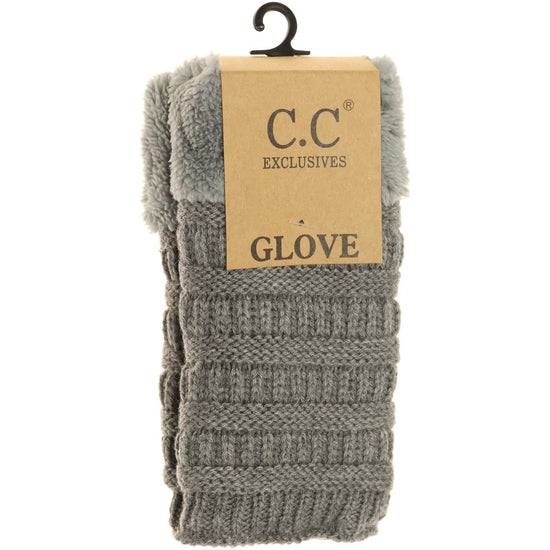 CC Fingerless Sherpa Lined Gloves- Lt Grey - The Street Boutique 